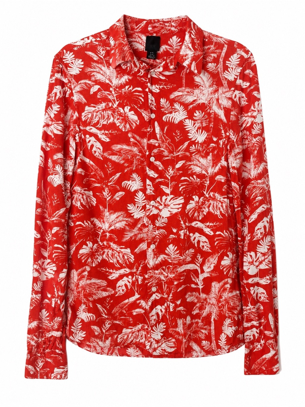 H&M Tropical Print Button Up Shirt Red White XS Lightweight